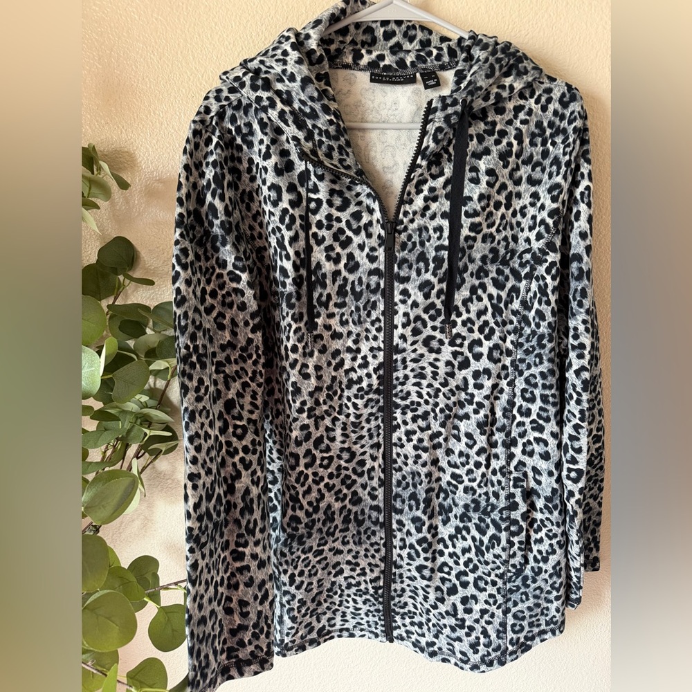 Susan Graver Black and Gray Leopard Teddy Jacket